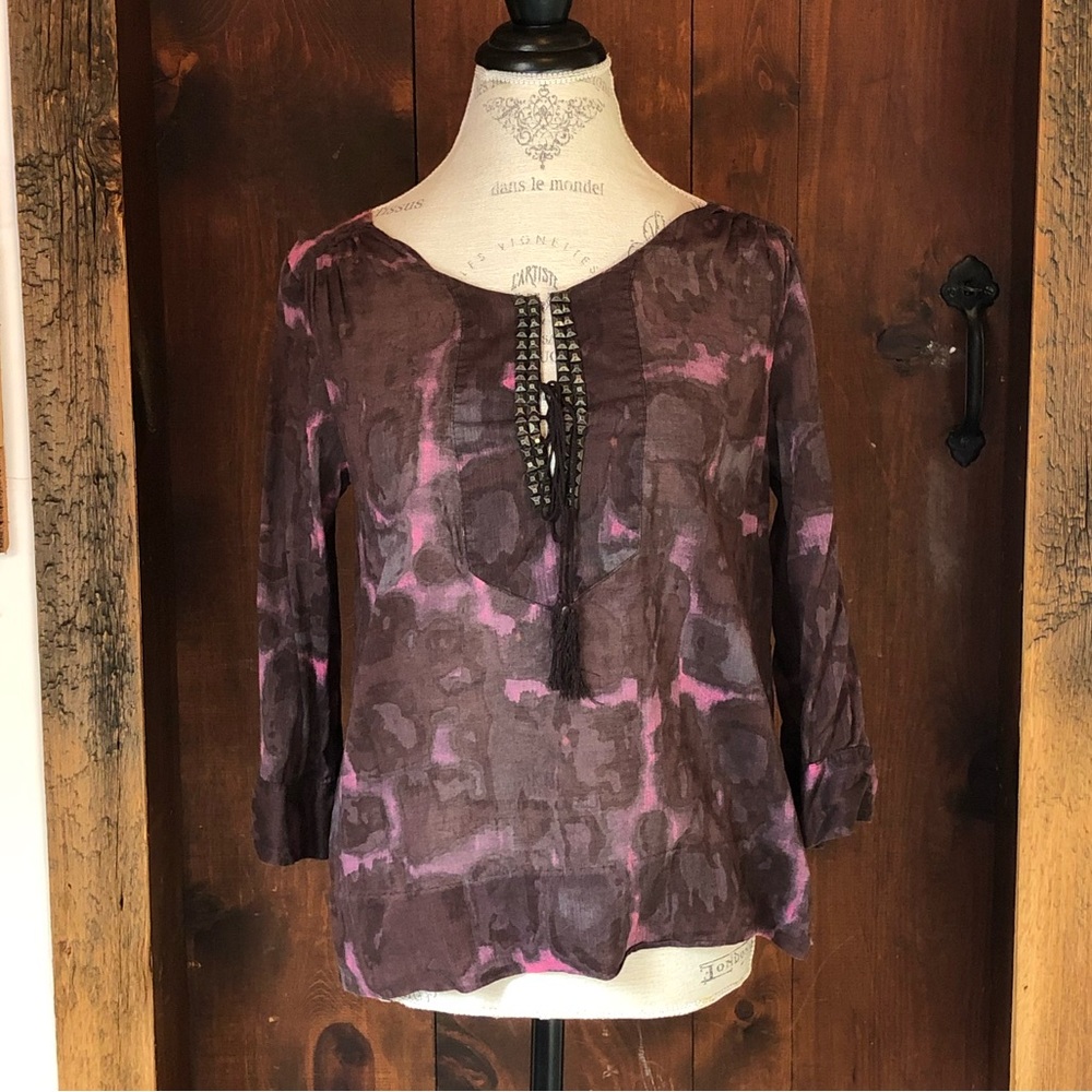 J. Crew Purple and Pink Blouse with Square Beading